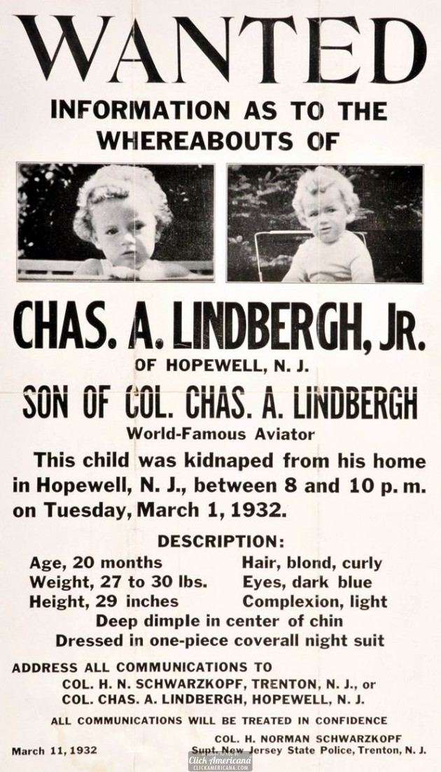Original poster circulated following the Lindbergh baby kidnapping
